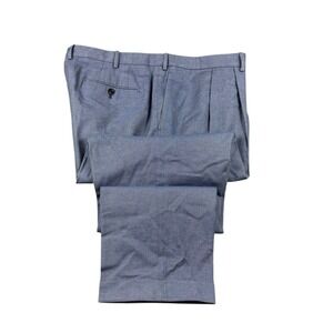 Caruso Su Misura Blue Chambray Heavy Twill Cotton Men's Trousers 44x30 Italy